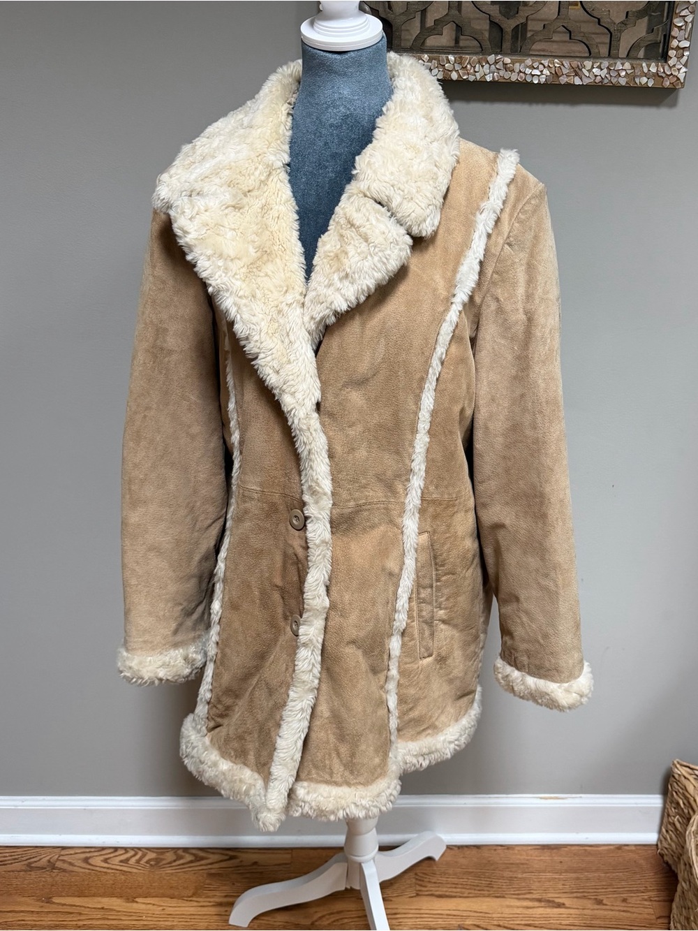 Penny Lane Wilsons Leather Coat Womens XL 1X Suede Faux Fur Boho Jacket VTG Y2K